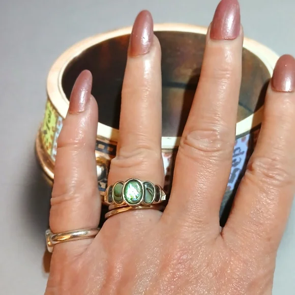 VTG Nevada Silver Mine Sterling Abalone Ring - Picture 3 of 8